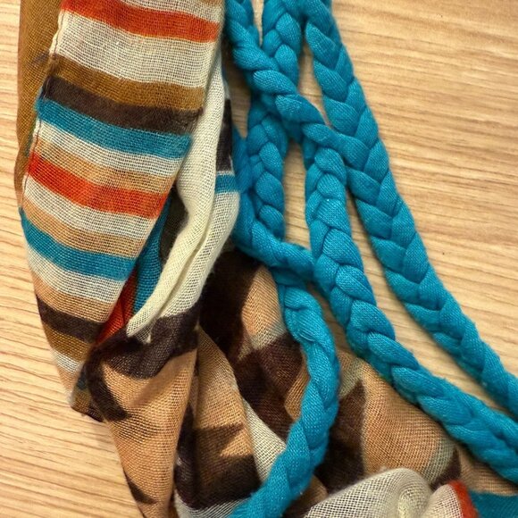 Aztec Infinity Scarf Womens OS Turquoise Braided Southwestern Style - Picture 5 of 11
